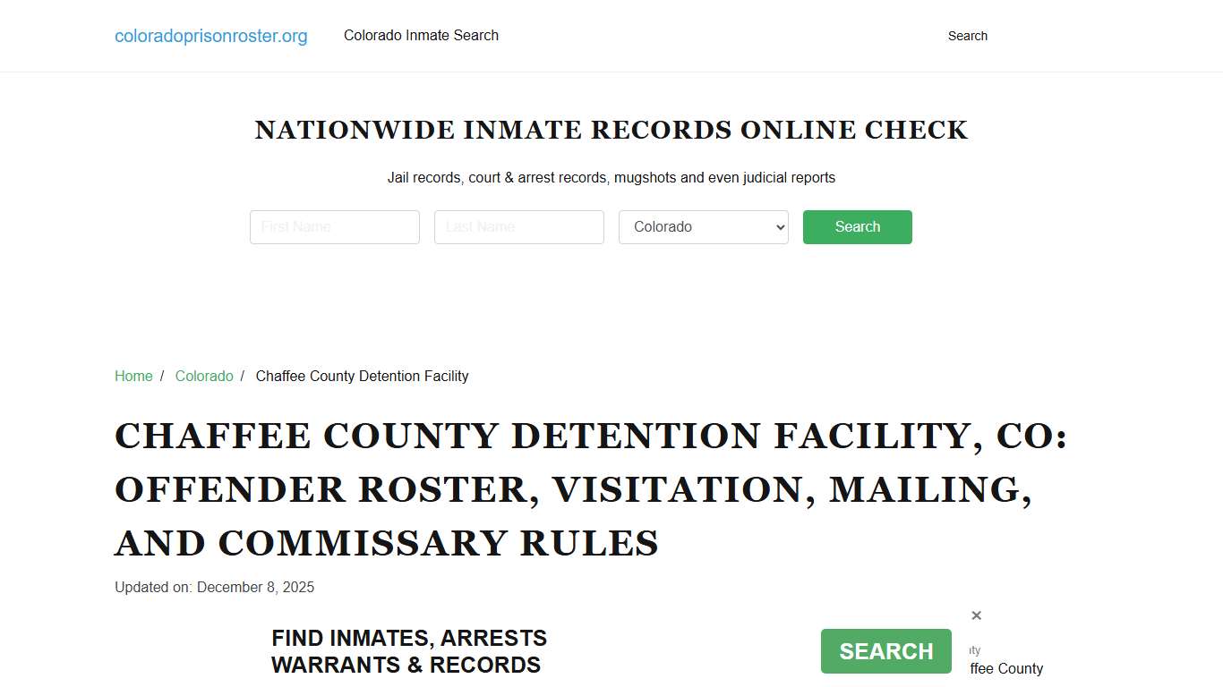 Chaffee County Detention Facility, CO: Inmate Lookup, Visitations, Contacts