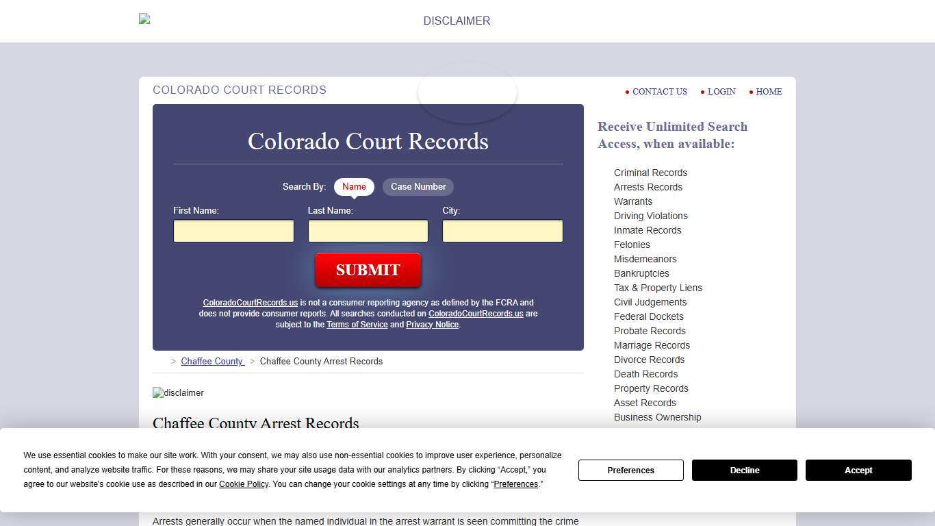 Chaffee County Arrest Records ColoradoCourtRecords.us